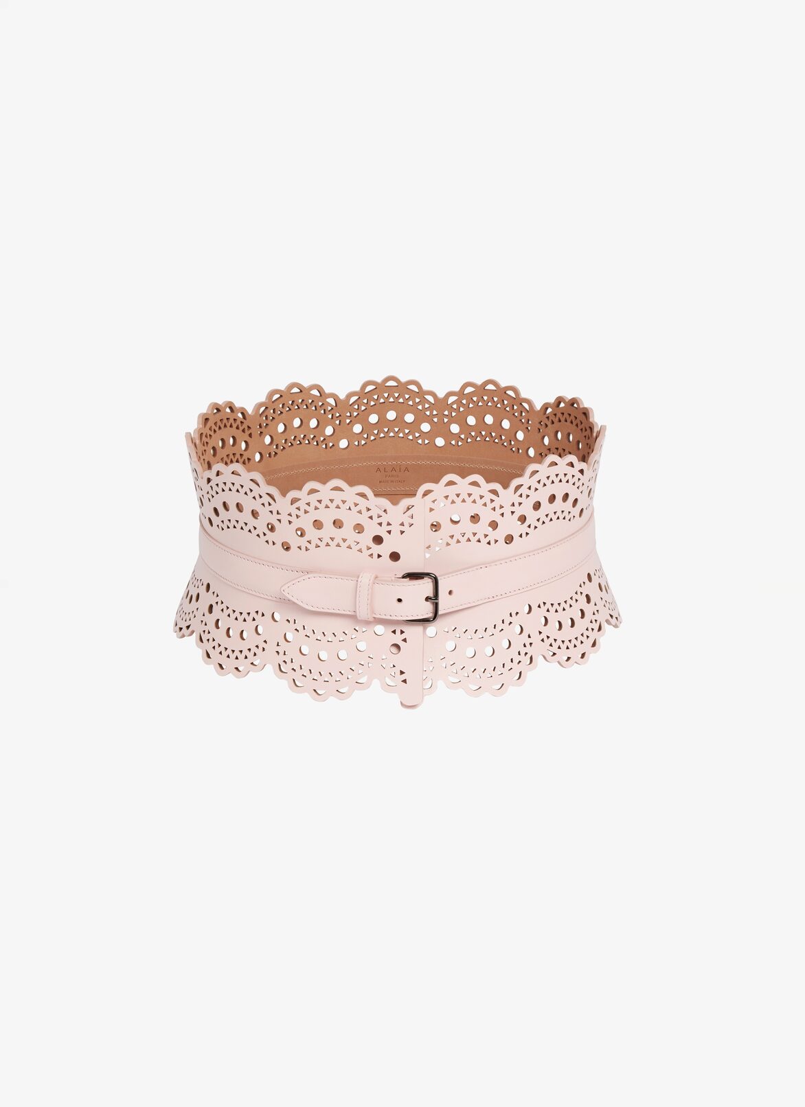 BUSTIER BELT IN VIENNE WAVE CALFSKIN ALAÏA PINK BUSTIER BELT IN VIENNE WAVE CALFSKIN